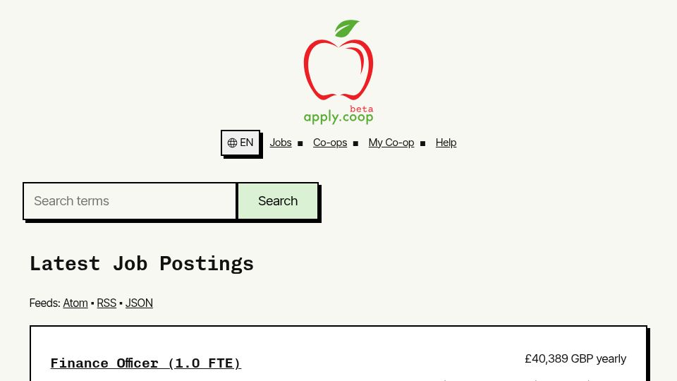 Screenshot of apply.coop: Show HN: apply.coop - Matching people with jobs that fit their values & passions