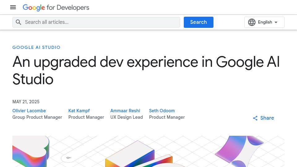 Screenshot of developers.googleblog.com: An upgraded dev experience in Google AI Studio