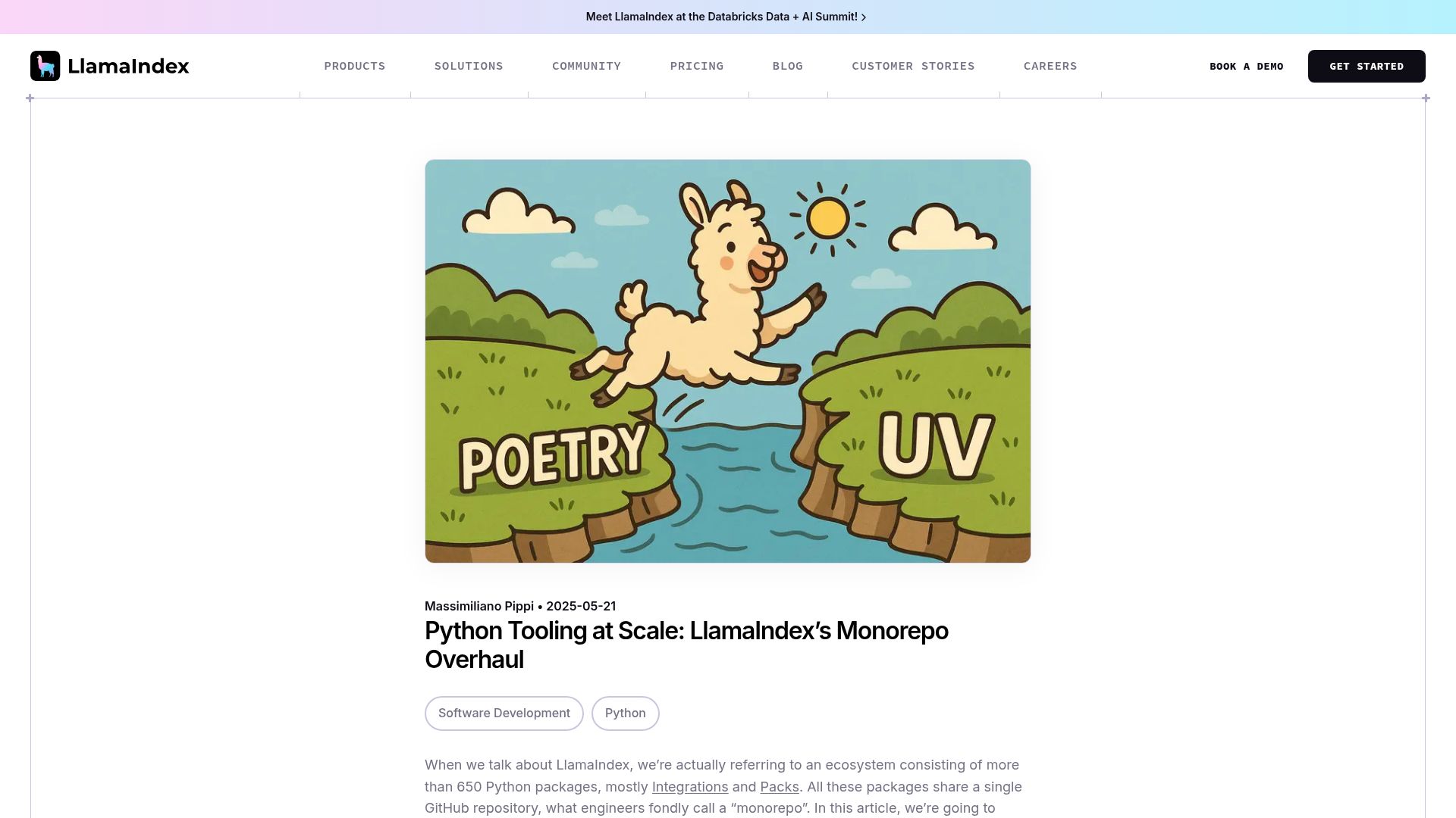 Screenshot of llamaindex.ai: Python Tooling at Scale: LlamaIndex’s Monorepo Overhaul