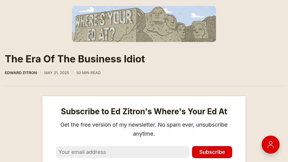 Screenshot of wheresyoured.at: The Era of the Business Idiot
