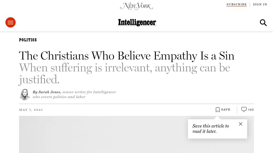 Screenshot of nymag.com: The Christians Who Believe Empathy Is a Sin
