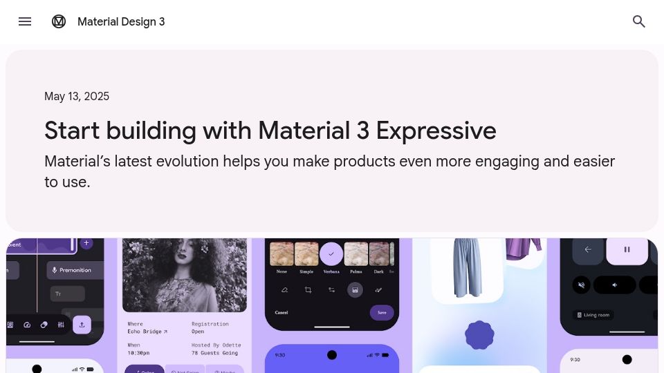 Screenshot of m3.material.io: Google releases Material 3 Expressive, a more emotional UI design system