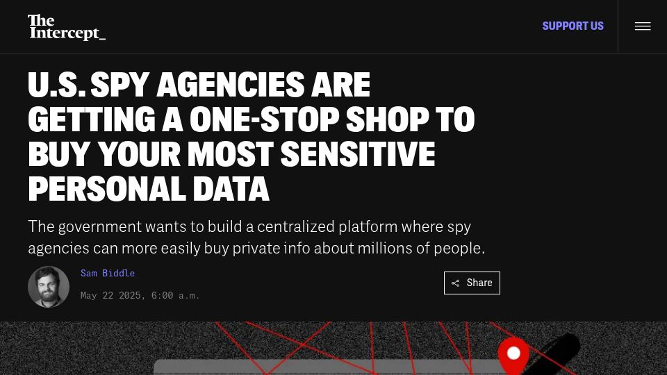 Screenshot of theintercept.com: U.S. Spy Agencies–One-Stop Shop to Buy Your Personal Data
