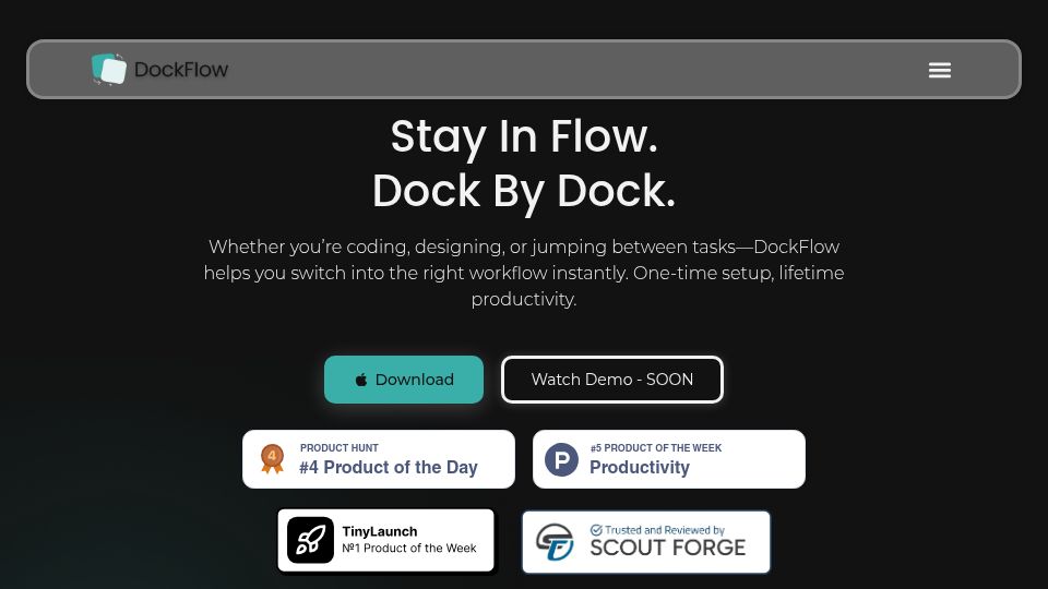 Screenshot of dockflow.appitstudio.com: Show HN: DockFlow – Switch between multiple macOS Dock layouts instantly