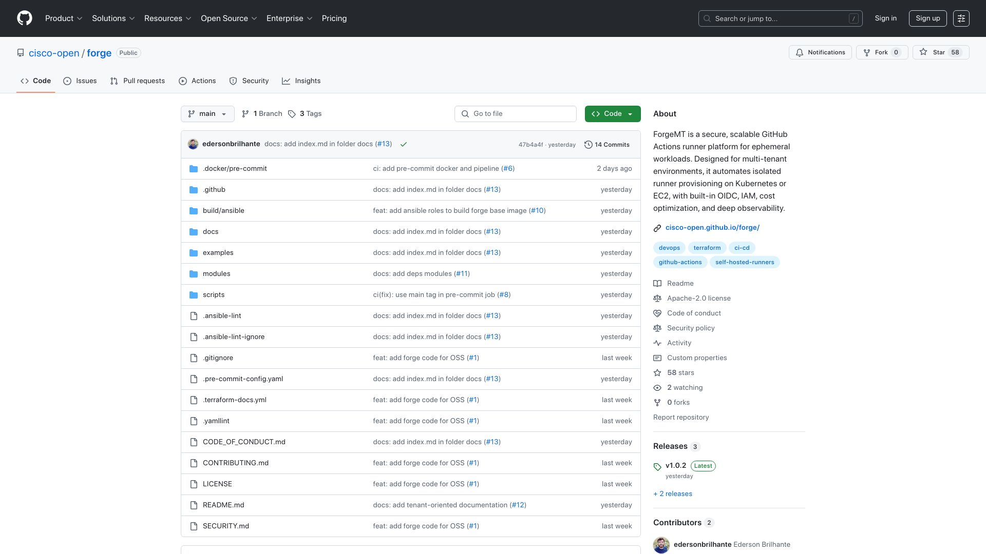 Screenshot of github.com: Show HN: Forge – Secure, Multi-Tenant GitHub Actions Runners on K8s or EC2