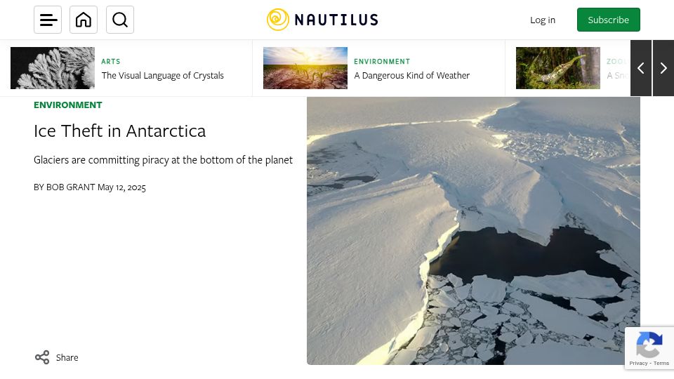 Screenshot of nautil.us: Ice Theft in Antarctica