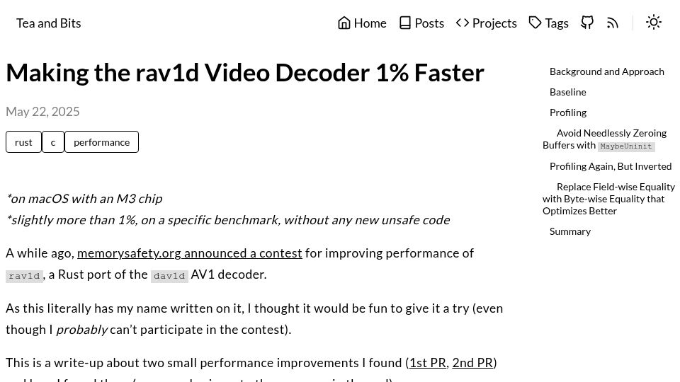 Screenshot of ohadravid.github.io: Improving performance of rav1d video decoder