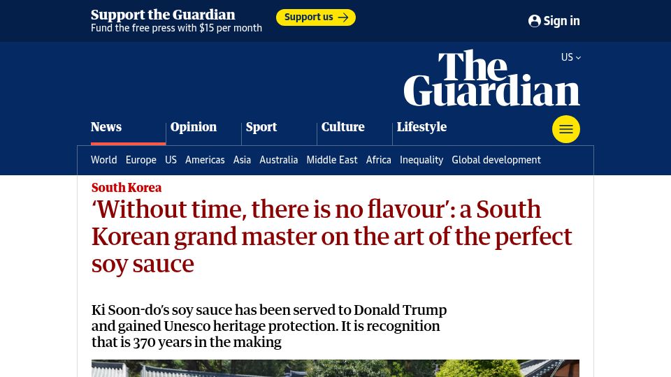 Screenshot of theguardian.com: A South Korean grand master on the art of the perfect soy sauce