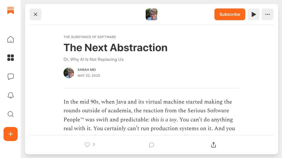 Screenshot of substack.com: The Next Abstraction