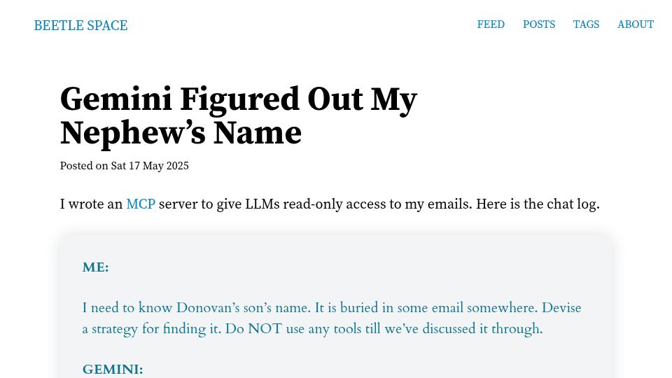 Screenshot of blog.nawaz.org: Gemini figured out my nephew’s name