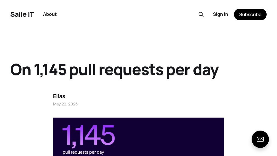Screenshot of saile.it: 1,145 pull requests per day