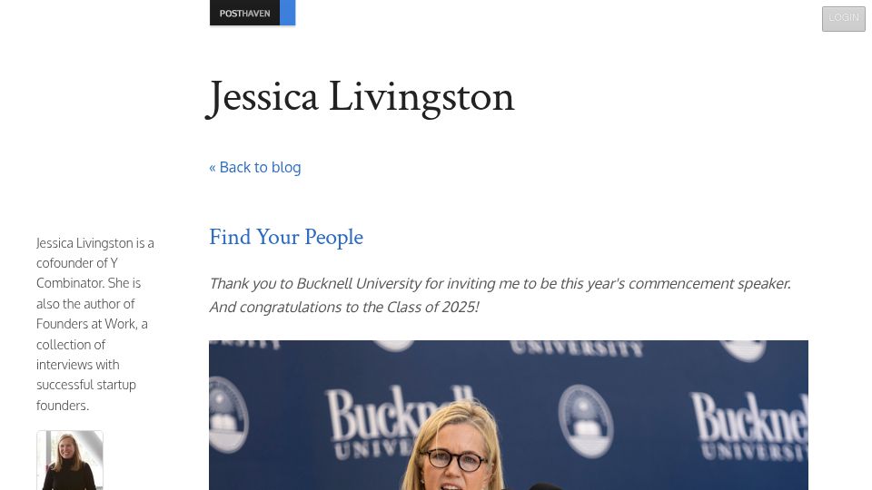 Screenshot of foundersatwork.posthaven.com: Find Your People