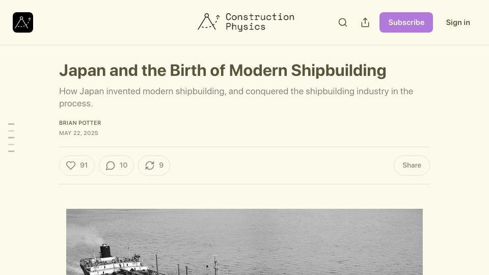 Screenshot of construction-physics.com: Japan and the Birth of Modern Shipbuilding