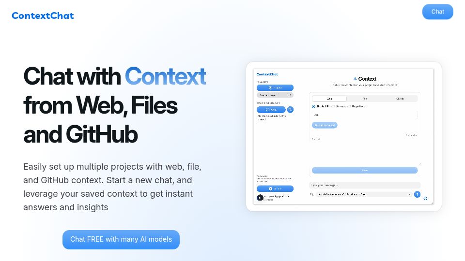 Screenshot of contextch.at: Show HN: I built a more productive way to manage AI chats