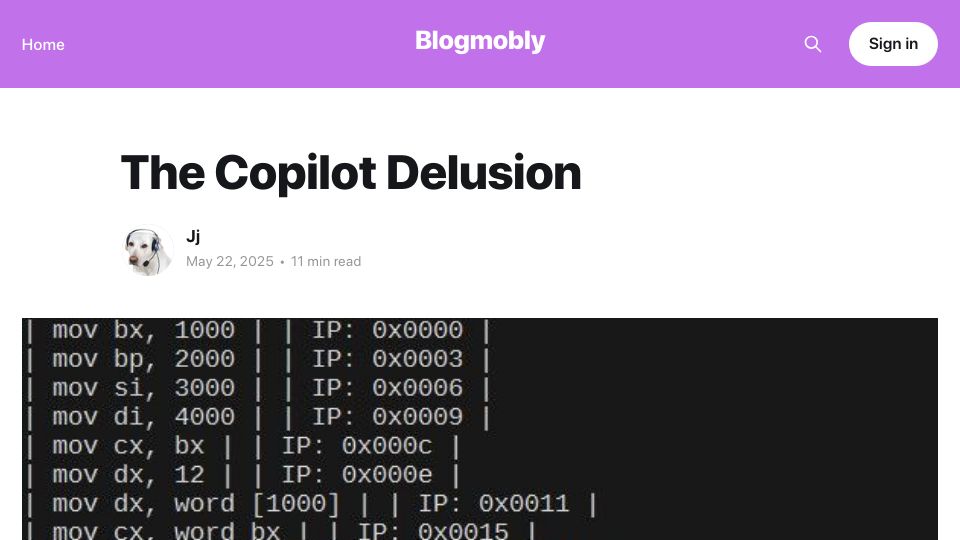 Screenshot of deplet.ing: The copilot delusion