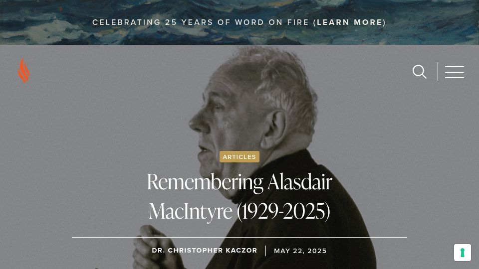 Screenshot of wordonfire.org: Remembering Alasdair MacIntyre