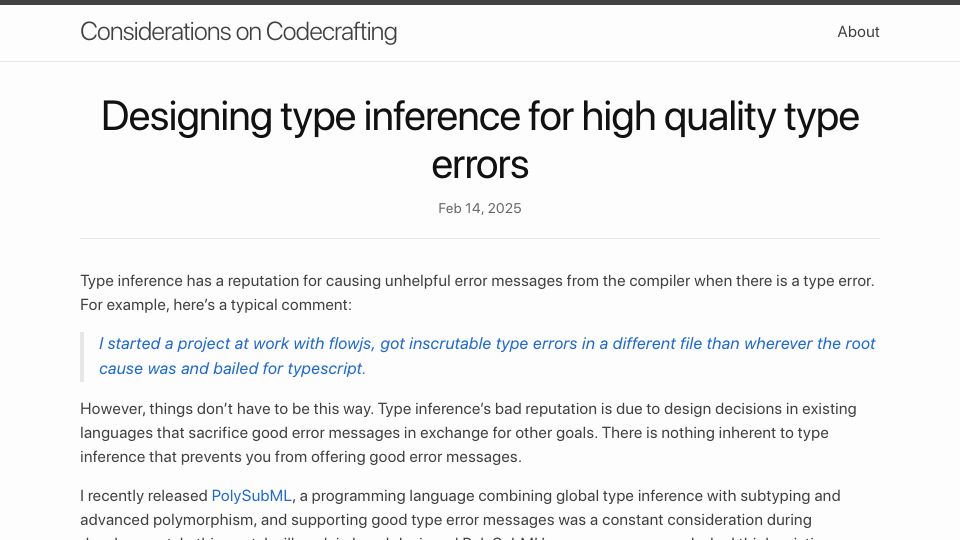 Screenshot of blog.polybdenum.com: Designing type inference for high quality type errors