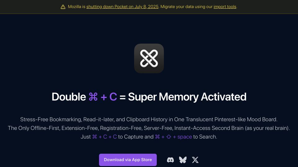 Screenshot of doublememory.com: Show HN: DoubleMemory – more efficient local-first read-it-later app