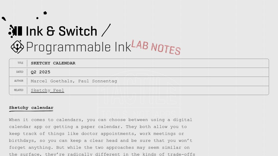Screenshot of inkandswitch.com: Sketchy Calendar