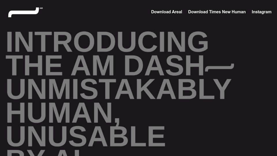 Screenshot of theamdash.com: Amdash – Human only punctuation mark