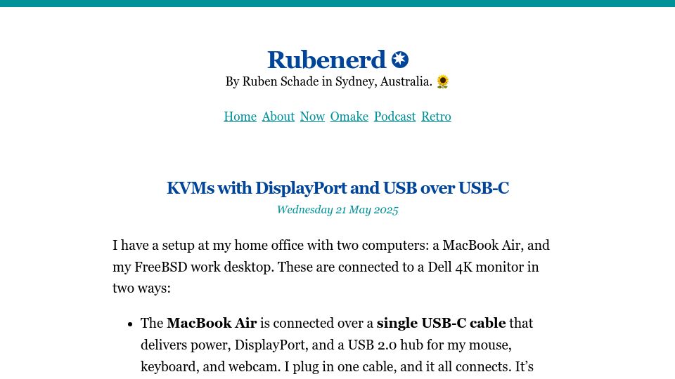 Screenshot of rubenerd.com: KVMs with DisplayPort and USB over USB-C