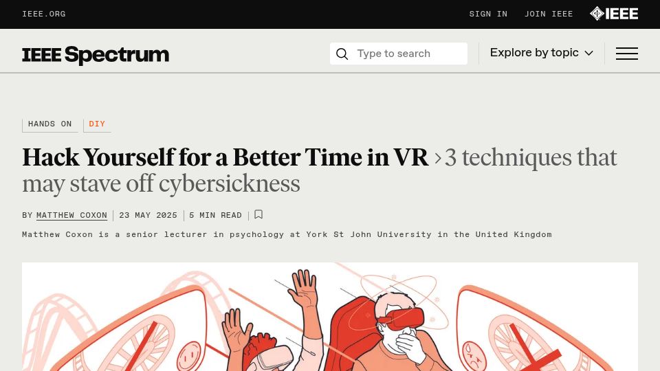Screenshot of spectrum.ieee.org: DIY Cybersickness Remedies