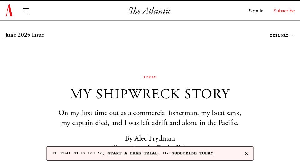 Screenshot of theatlantic.com: Alone and Adrift in the Pacific