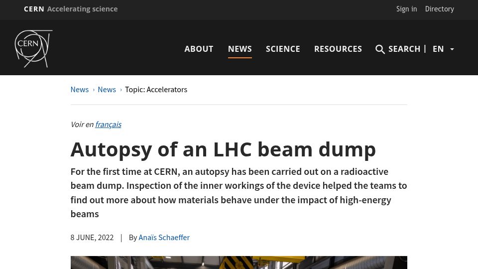 Screenshot of home.cern: Autopsy of an LHC Beam Dump