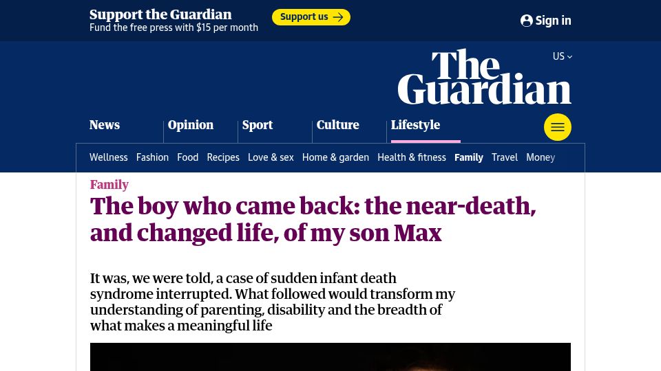 Screenshot of theguardian.com: A boy who came back: the near-death, and changed life, of my son Max