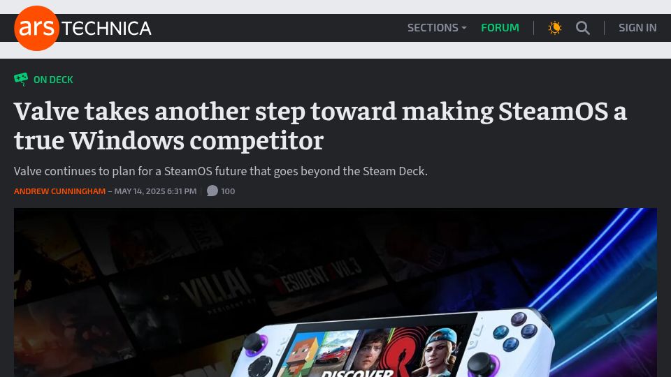 Screenshot of arstechnica.com: Valve takes another step toward making SteamOS a true Windows competitor