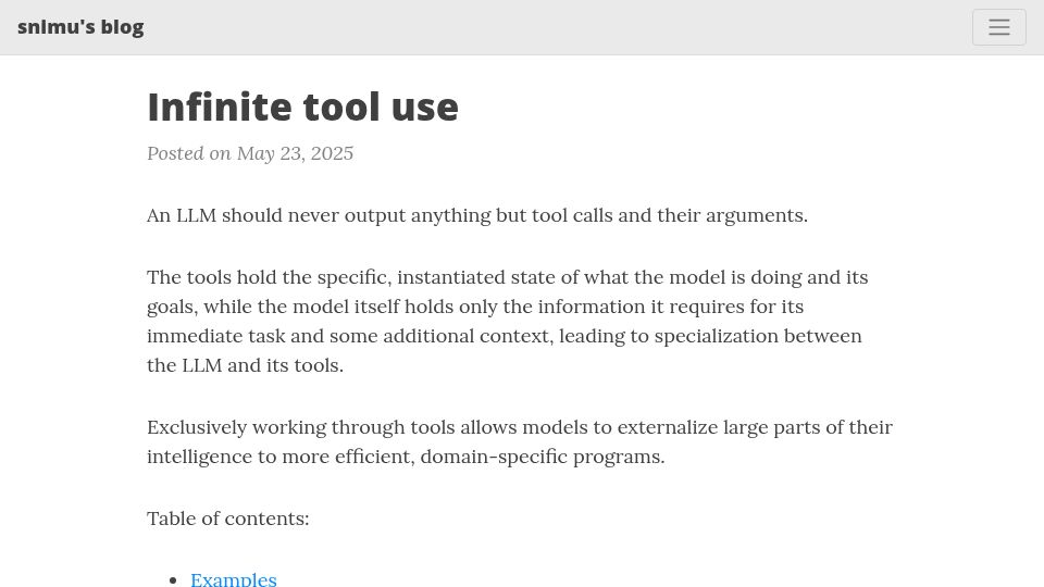 Screenshot of snimu.github.io: Infinite Tool Use