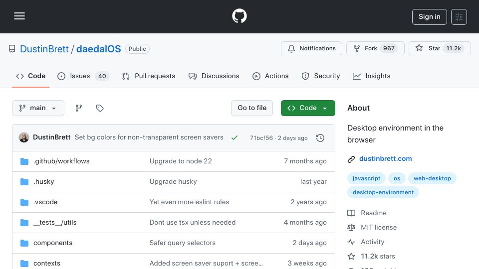 Screenshot of github.com: Show HN: DaedalOS – Desktop Environment in the Browser