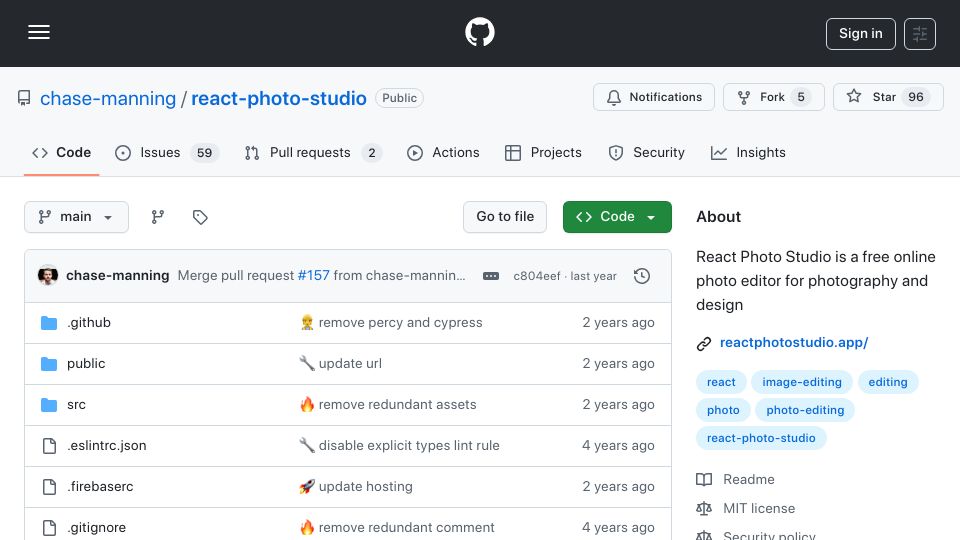 Screenshot of github.com: Show HN: Photoshop Clone Built in React
