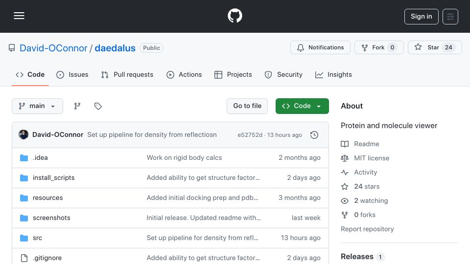 Screenshot of github.com: Show HN: Open-source protein and ligand viewer