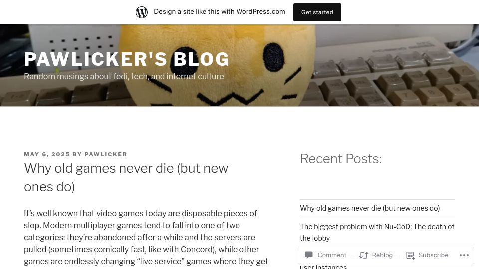 Screenshot of pleromanonx86.wordpress.com: Why old games never die, but new ones do