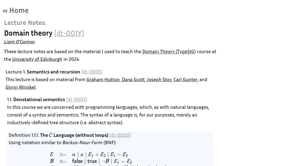 Screenshot of liamoc.net: Domain Theory Lecture Notes