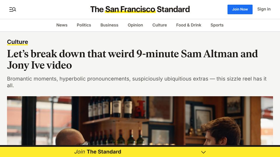 Screenshot of sfstandard.com: We broke down the Sam Altman and Jony Ive video