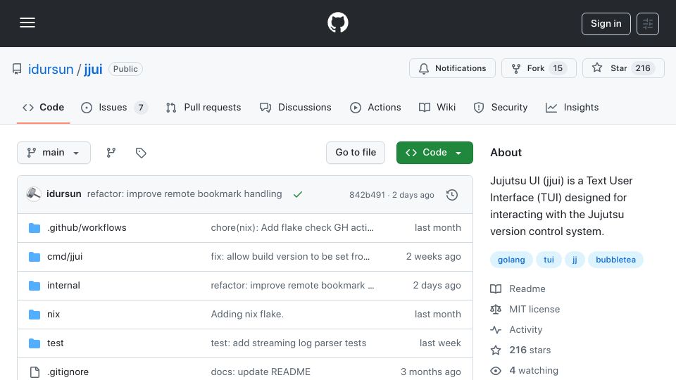 Screenshot of github.com: Jjui – A Nice TUI for Jujutsu
