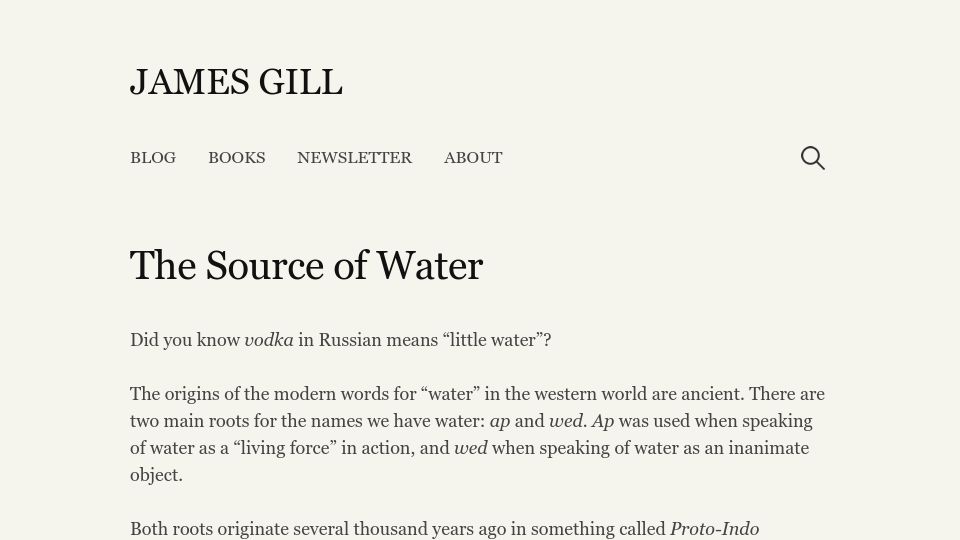 Screenshot of jamesgill.net: The Source of "Water" (2020)