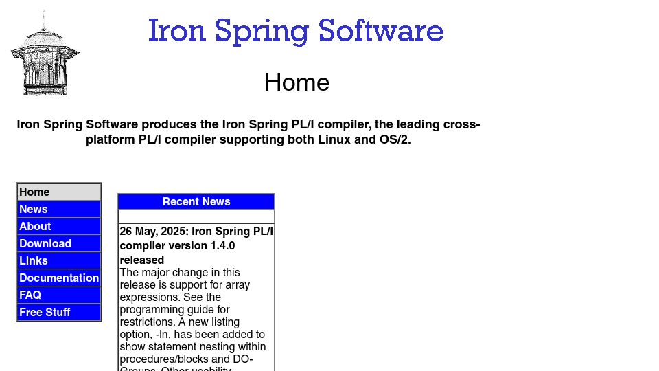 Screenshot of iron-spring.com: Iron Spring PL/I Compiler