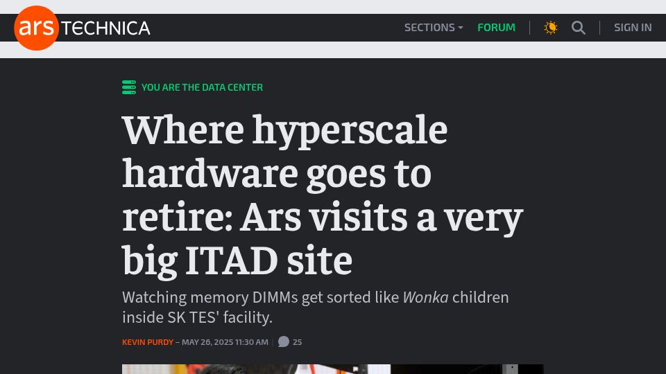 Screenshot of arstechnica.com: Where hyperscale hardware goes to retire: Ars visits a big ITAD site