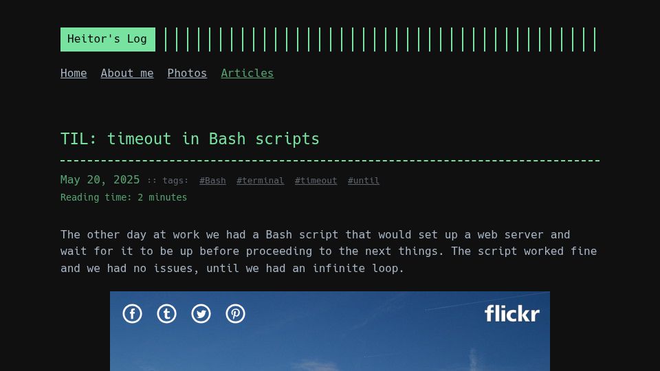 Screenshot of heitorpb.github.io: TIL: timeout in Bash scripts