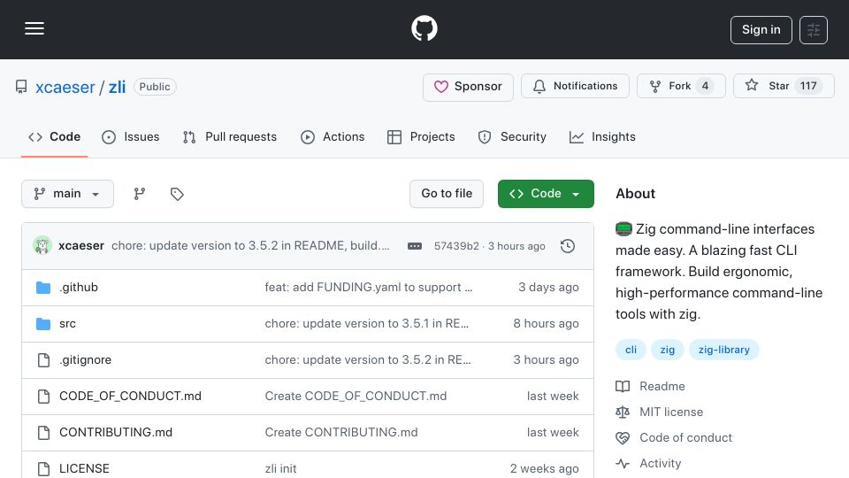 Screenshot of github.com: Show HN: Zli – A Batteries-Included CLI Framework for Zig