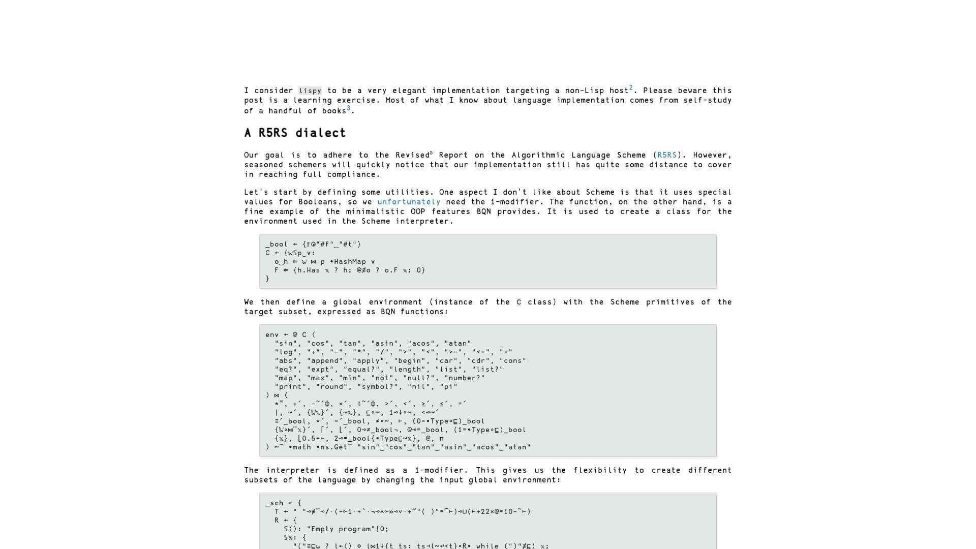 Screenshot of panadestein.github.io: Scheming a mise-en-abîme in BQN