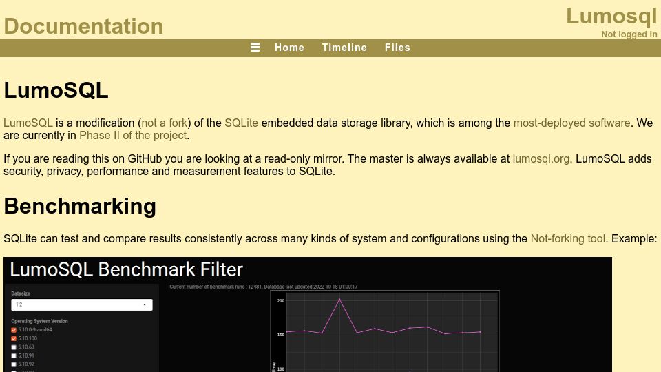 Screenshot of lumosql.org: LumoSQL