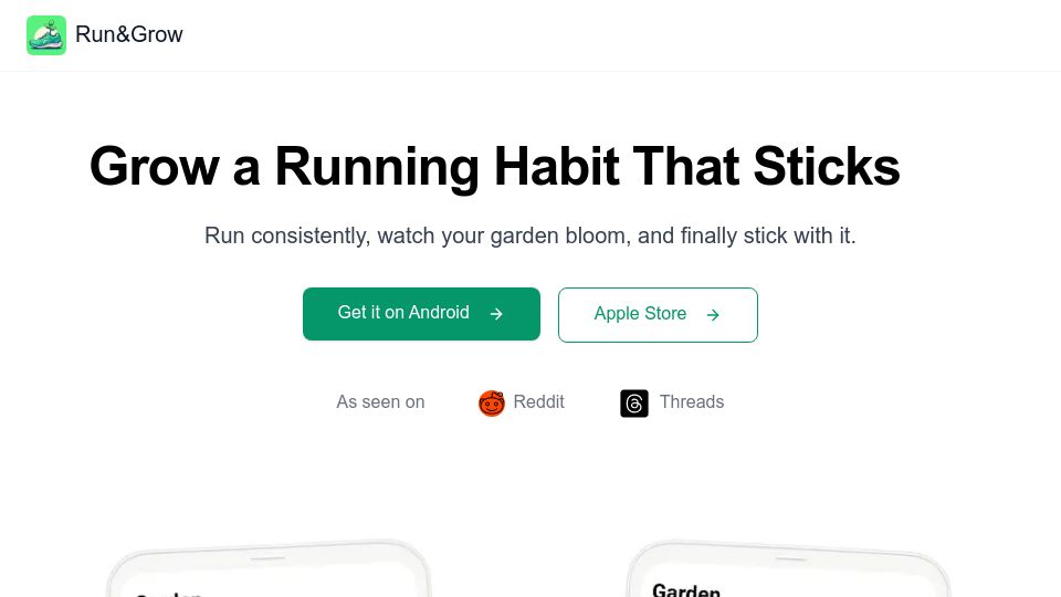 Screenshot of runandgrow.com: Show HN: I made a running app that turns your runs to a virtual garden