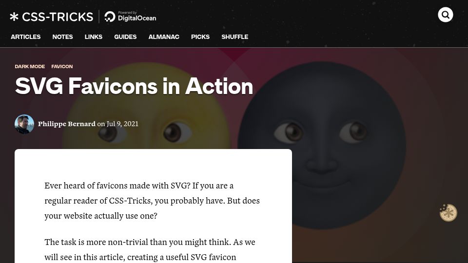 Screenshot of css-tricks.com: SVG favicons in action