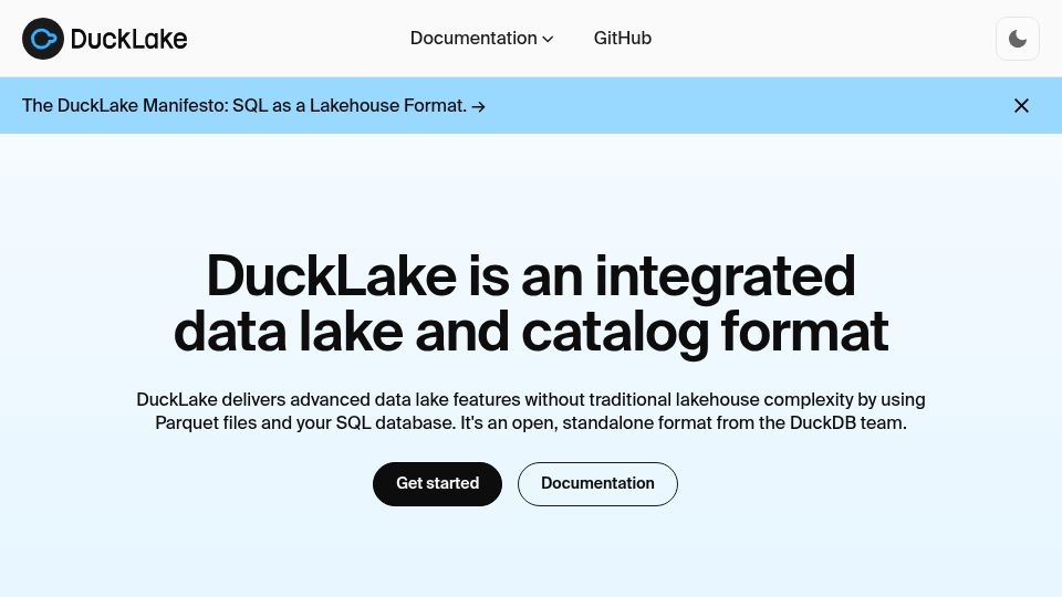 Screenshot of ducklake.select: DuckLake is an integrated data lake and catalog format