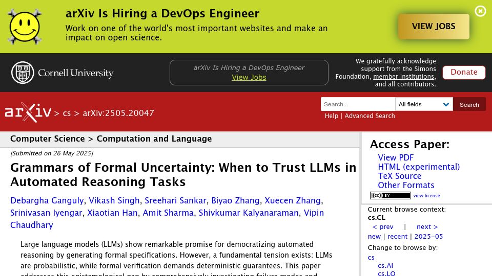 Screenshot of arxiv.org: Grammars of Formal Uncertainty