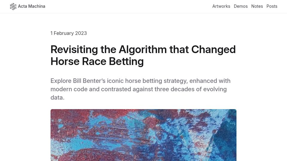 Screenshot of actamachina.com: Revisiting the algorithm that changed horse race betting (2023)